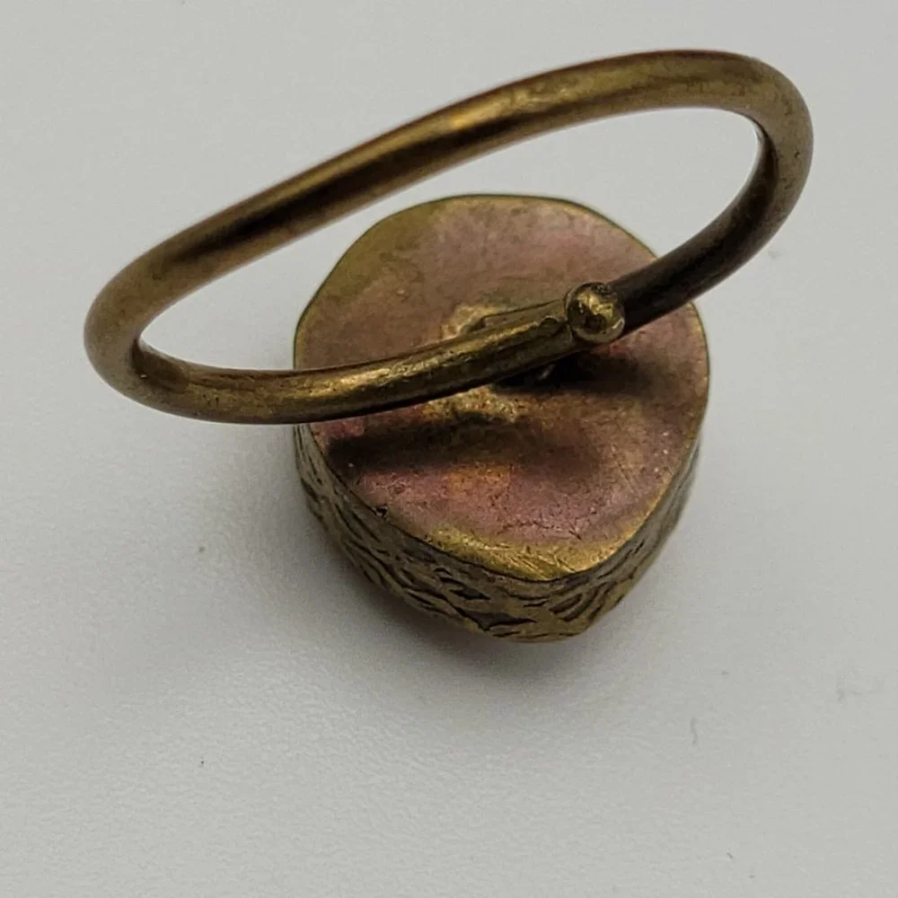 Vintage Antique Brass White Freshwater Pearl Inlay Adjustable Ring OS - Picture 6 of 11